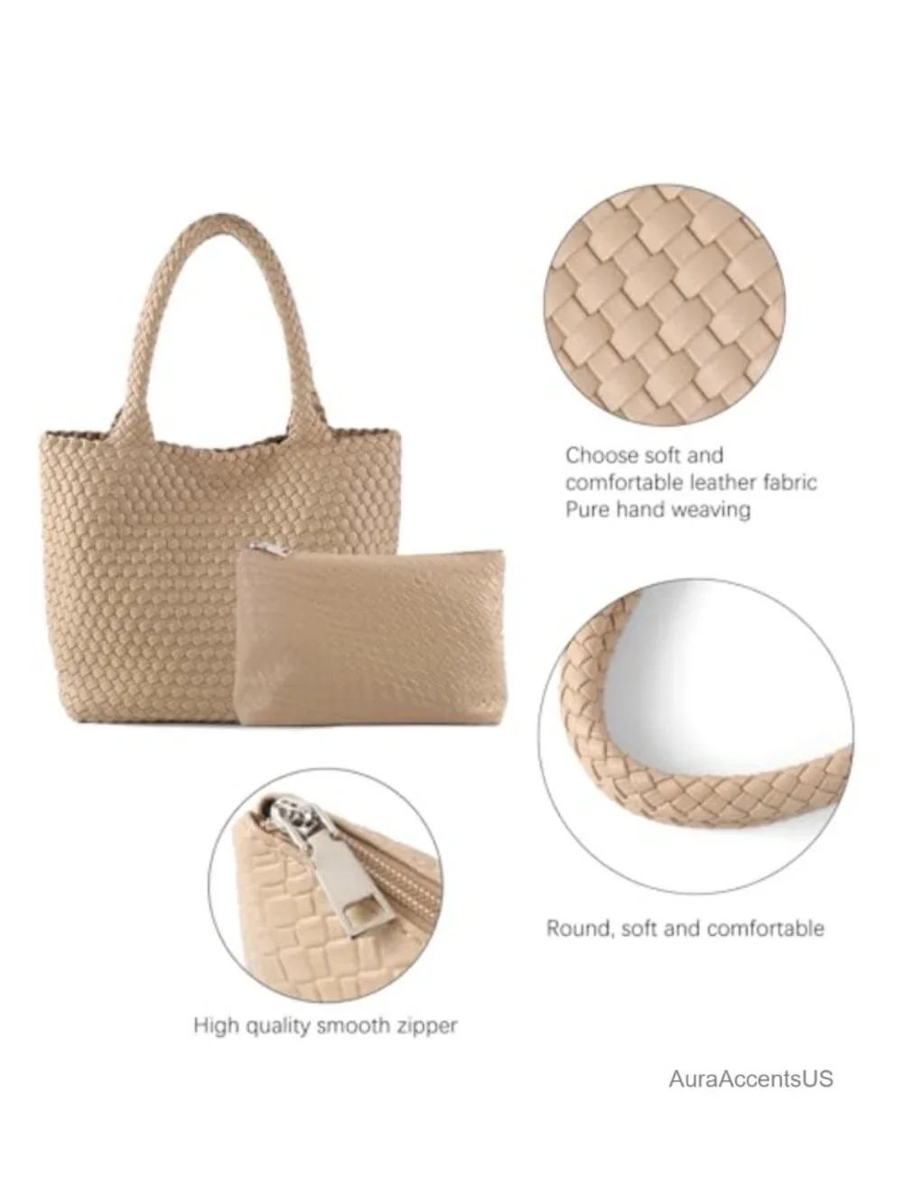 Hand Woven Vegan Leather Large Tote Hobo Bag Shoulder Beach Travel Purse
